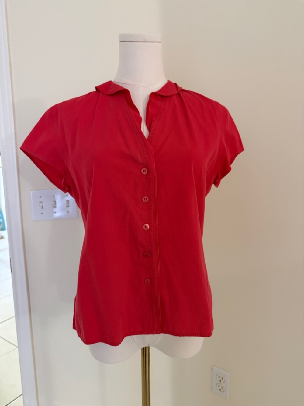 Anne Klein Bright Red Short Sleeve Button Front Shirt